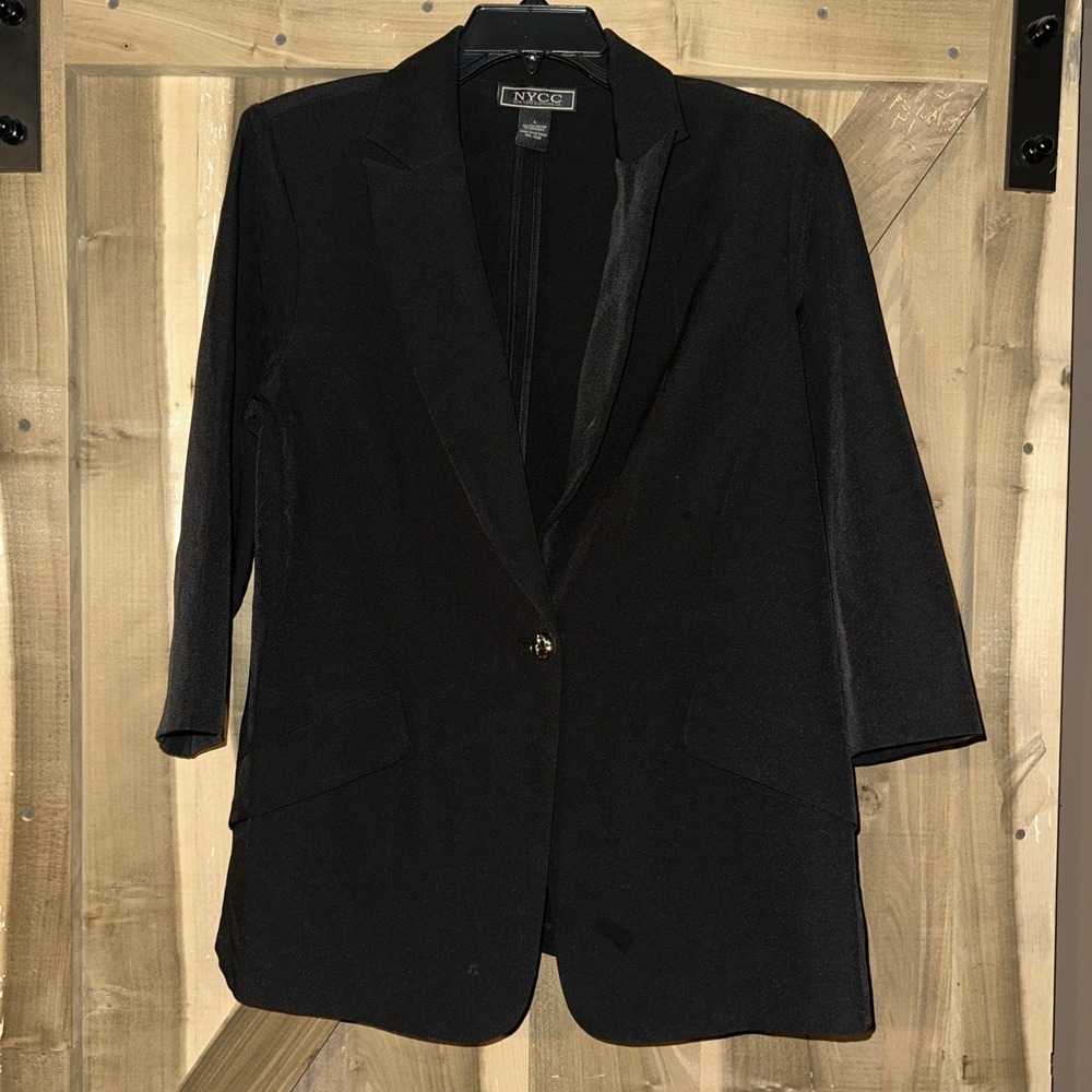 NYCC Women's‎ Black 3/4 Sleeve Collared Open Front Dress Blazer Size L